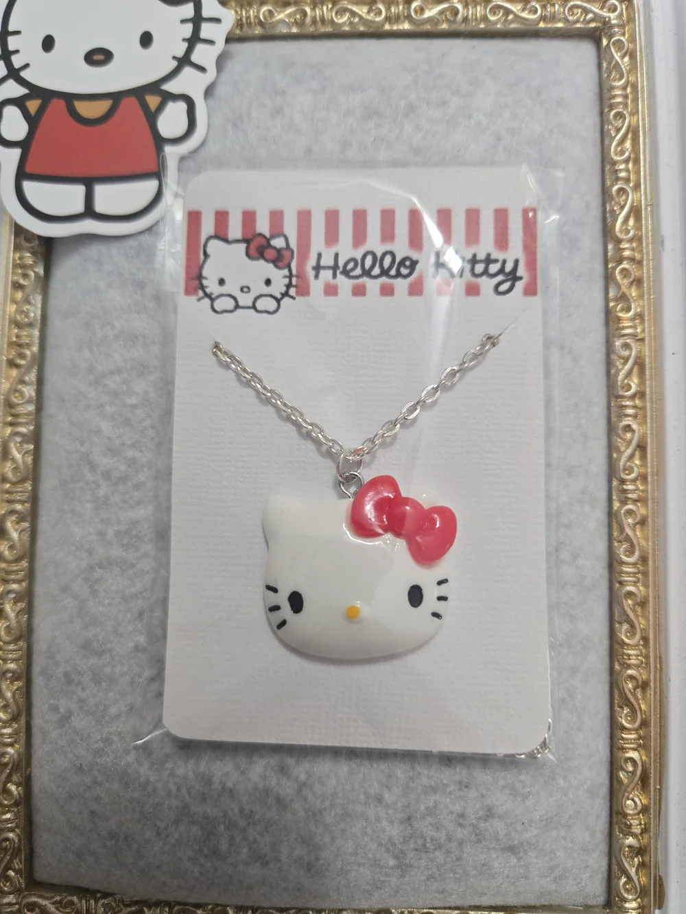 Hello Kitty Resin Charm Pendant Silver Necklace Red Bow Jewelry